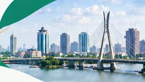 Lekki-Ikoyi Link Bridge and the Lagos skyline